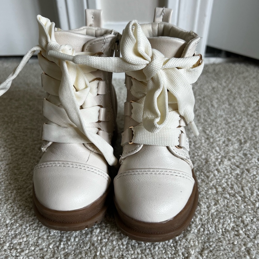 River Island  Ivory Lace-Up Boots- Size 4